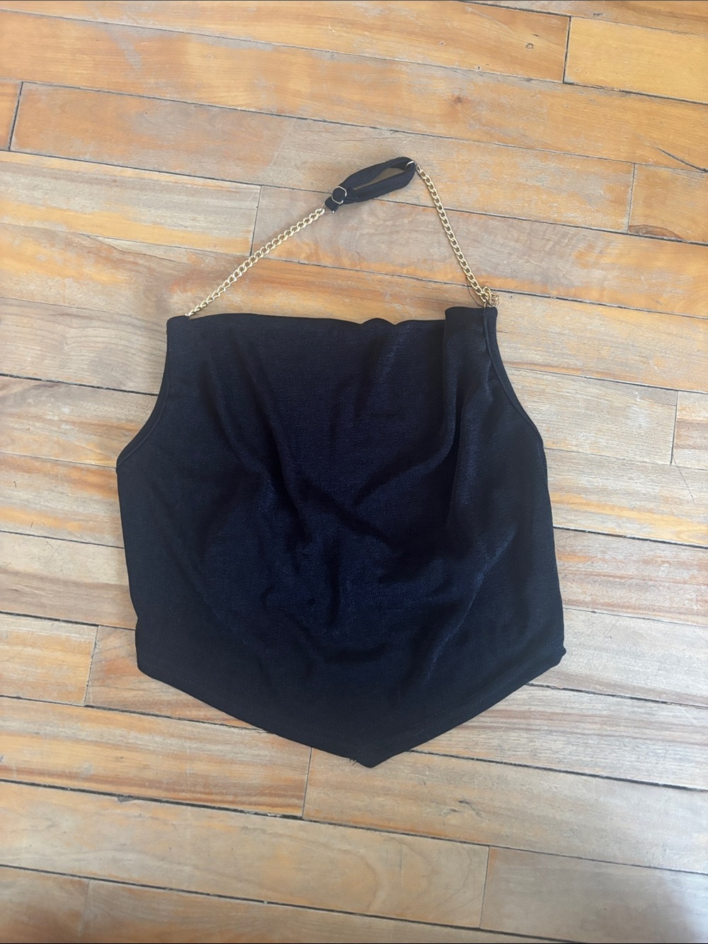 Wet Seal Black Strapless Top with Gold Chain Accent